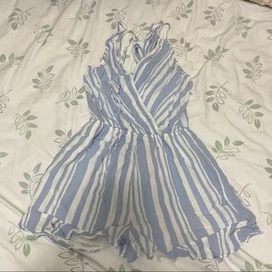 American Eagle Blue & White Striped Romper - Size Small